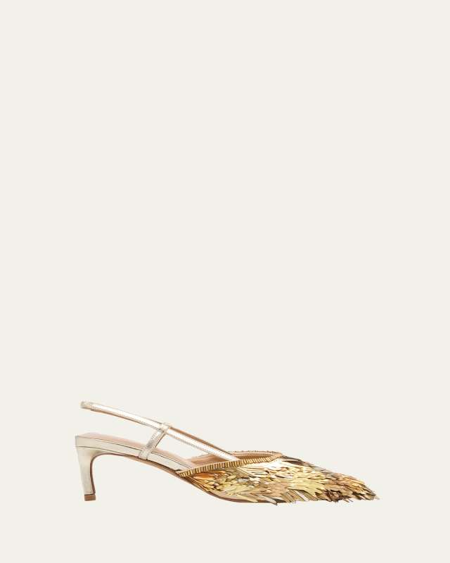 Shira Sequin Leather Kitten-Heel Slingback Pumps